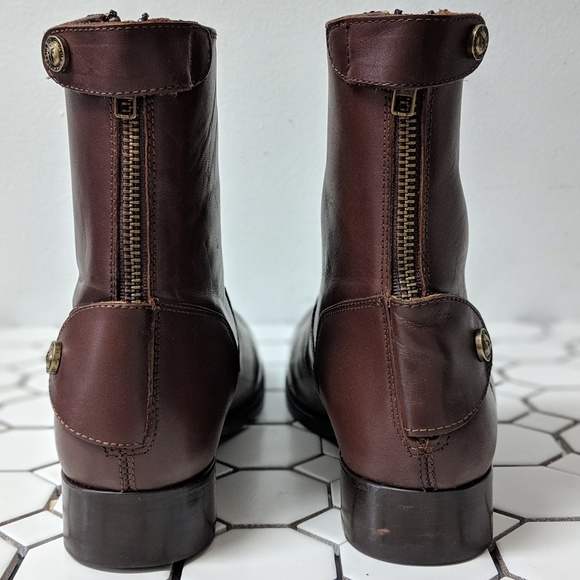 Frye Melissa Button Zip Short Redwood Brown Boot 7 - Picture 5 of 7